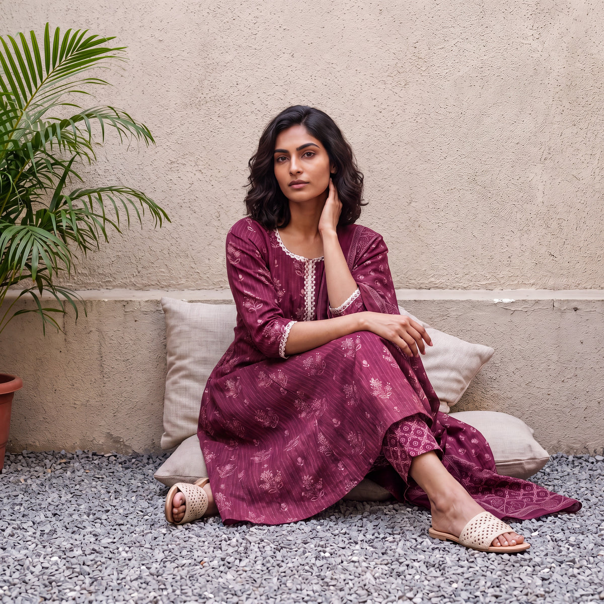 Magenta Buta Aline full suit set