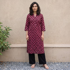 Wine pink buta ban neck kurta