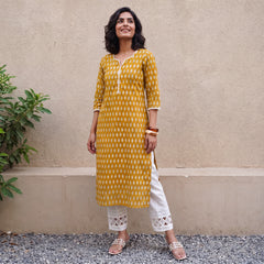 Mustard Leaf Handblock Kurta