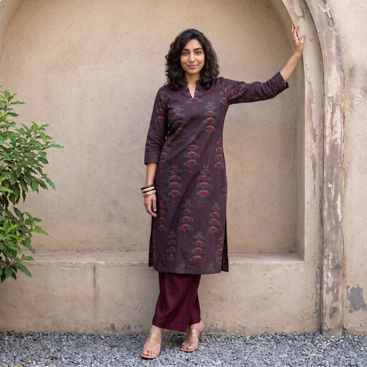 Dark Brown abstract kurta
