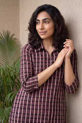 Brown checks collar neck kurta