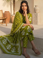 Parrot Green Ikkat print suit set