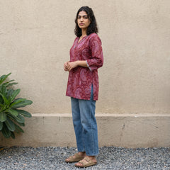 Red ambi handblock short kurti