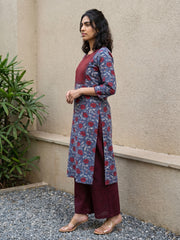 Blue floral yoke kurta