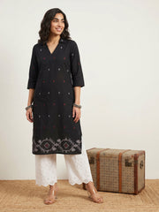Black south cotton collar neck kurta