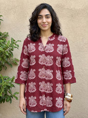 Maroon Ajrakh flower shirt
