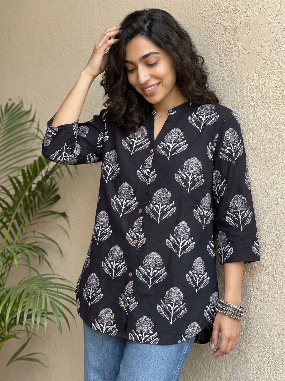 Black ajrakh tulip shirt