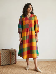 Madras check Aline kurti dress (Yellow)