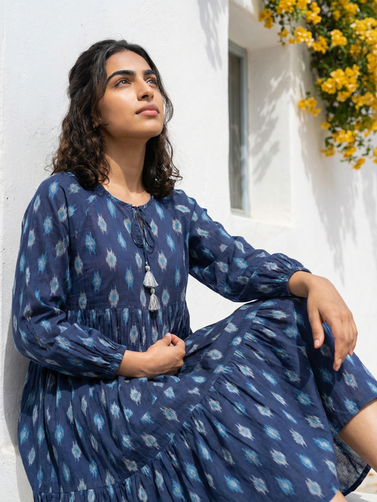 Blue Ikkat Gather dress