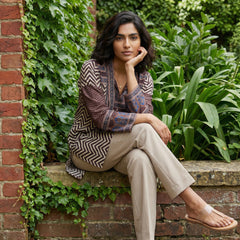 Digital print muslin silk Top with yoke