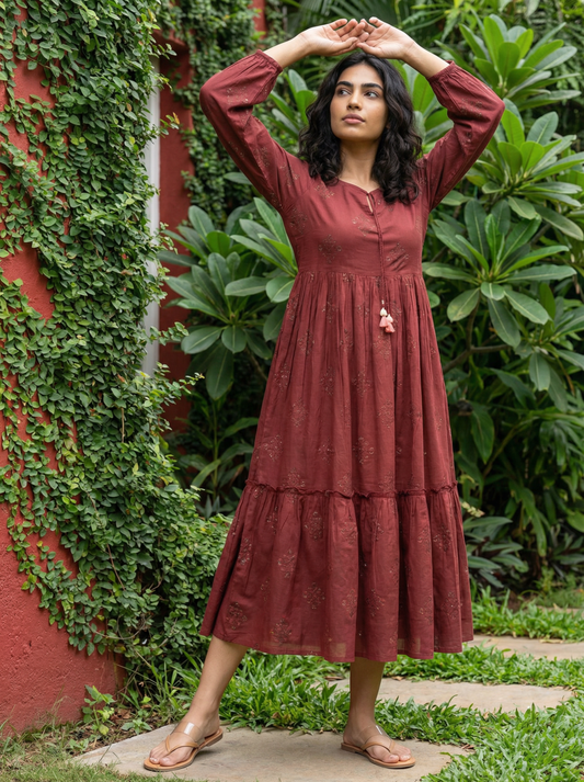 Rust gather geometric dress