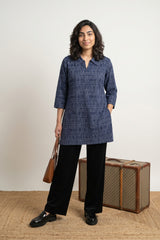 Indigo Geometric collar short Kurti