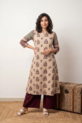Beige buta with maroon contrast sleeve Aline Kurta