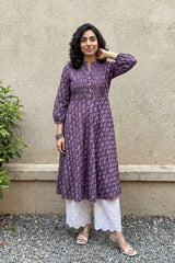 Deep Purple Printed Cotton aline Kurta