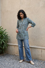 Sea Green floral jaal short kurti