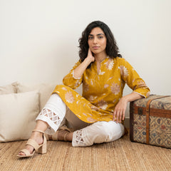 Yellow big flower printed Kurta