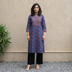 Blue ban neck Yoke kurta