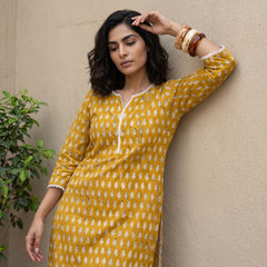 Mustard Leaf Handblock Kurta