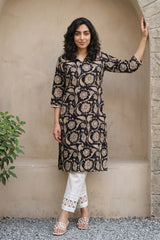 Black kalamkari collar kurta