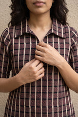 Brown checks collar neck kurta