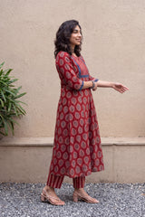 Maroon Yoke leaf Aline Full Suit Set