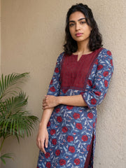 Blue floral yoke kurta
