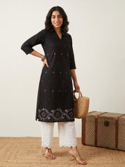 Black south cotton collar neck kurta