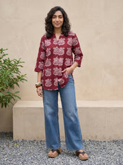 Maroon Ajrakh flower shirt