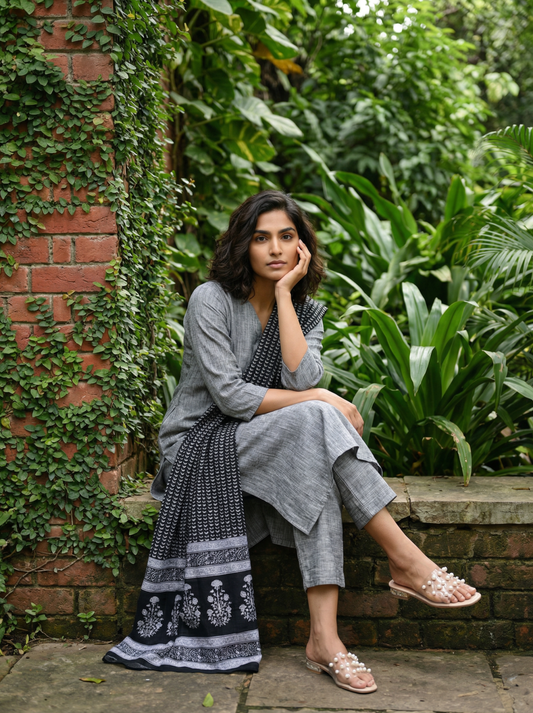 Grey Solid suit set with duppata