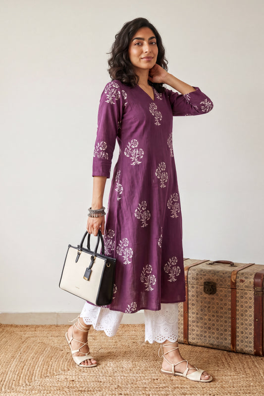 Wine Big Buta Aline Kurta