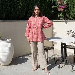 Peach Floral A-line Top by Sanskritam