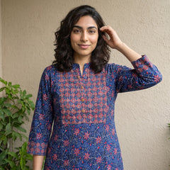 Blue ban neck Yoke kurta