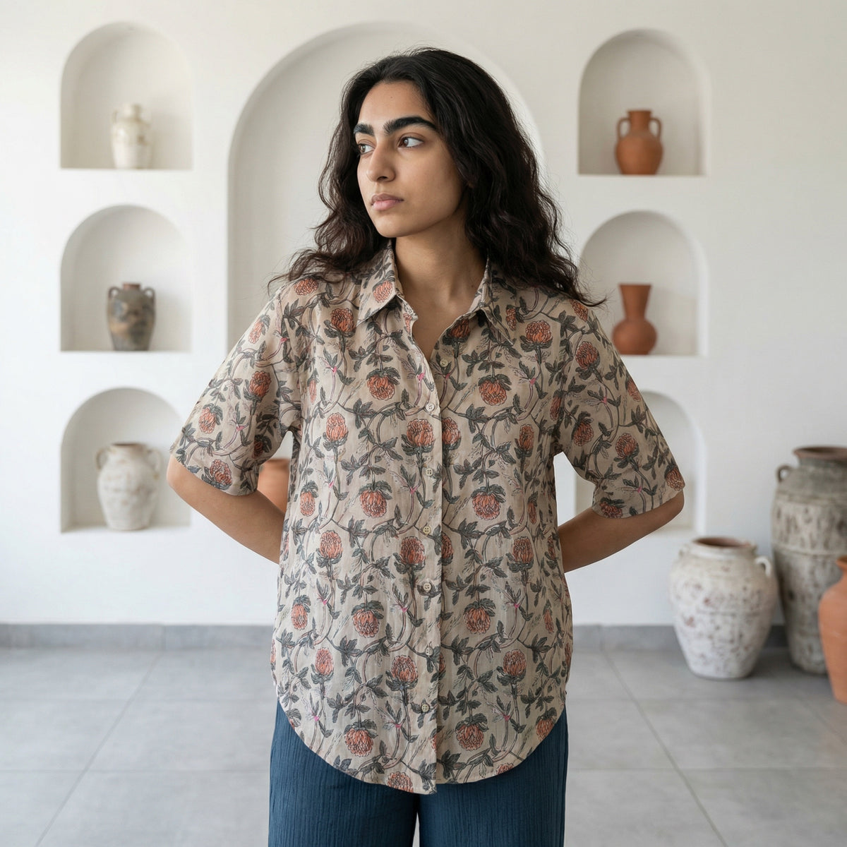 Grey Floral Rayon top