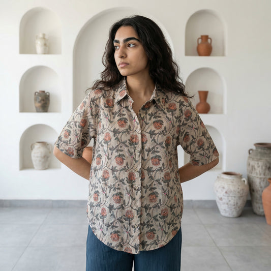 Grey Floral Rayon top