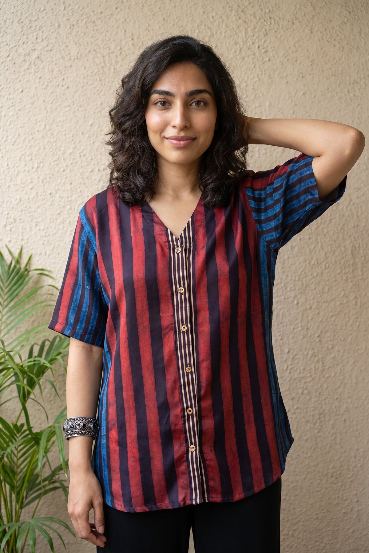 Indigo Black lines Modal silk Shirt