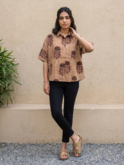 Brown Big Flower Shirt