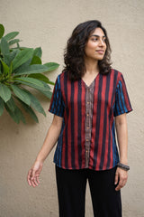 Indigo Black lines Modal silk Shirt