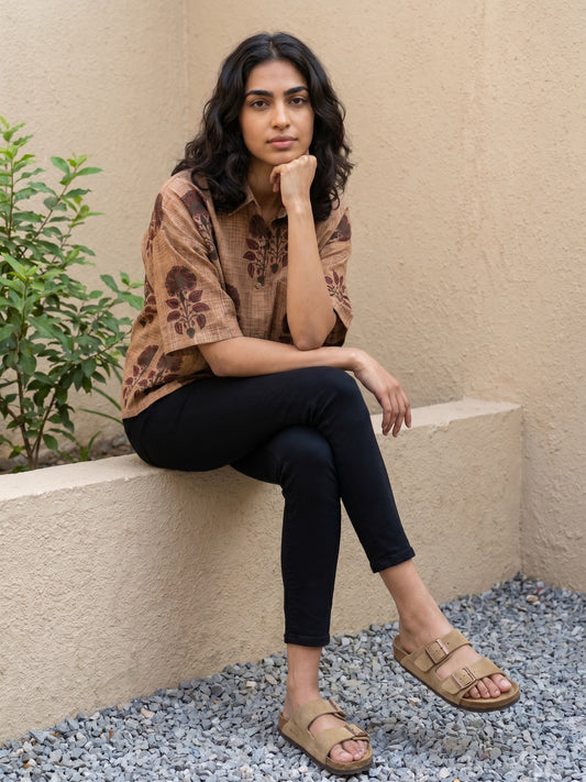 Brown Big Flower Shirt