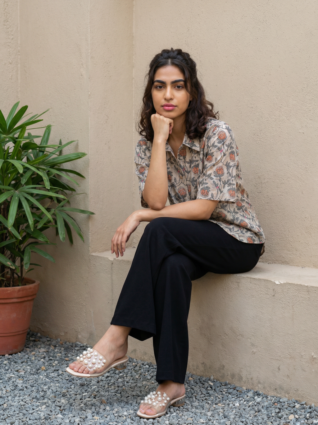 Grey Floral Rayon top