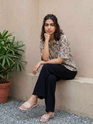 Grey Floral Rayon top