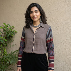 Black zig zag designer muslin silk shirt