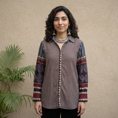 Black zig zag designer muslin silk shirt