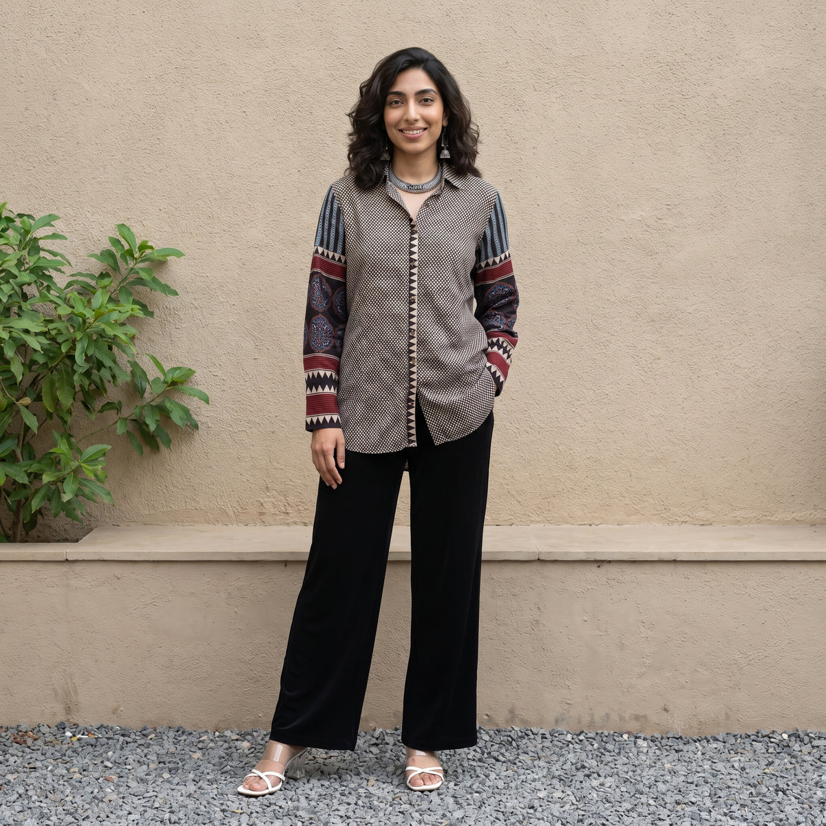 Black zig zag designer muslin silk shirt