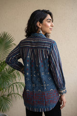 Indigo designer muslin silk shirt