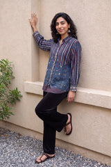 Indigo designer muslin silk shirt