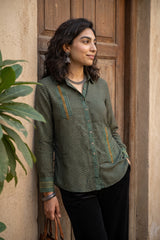 Bottle green designer muslin silk shirt
