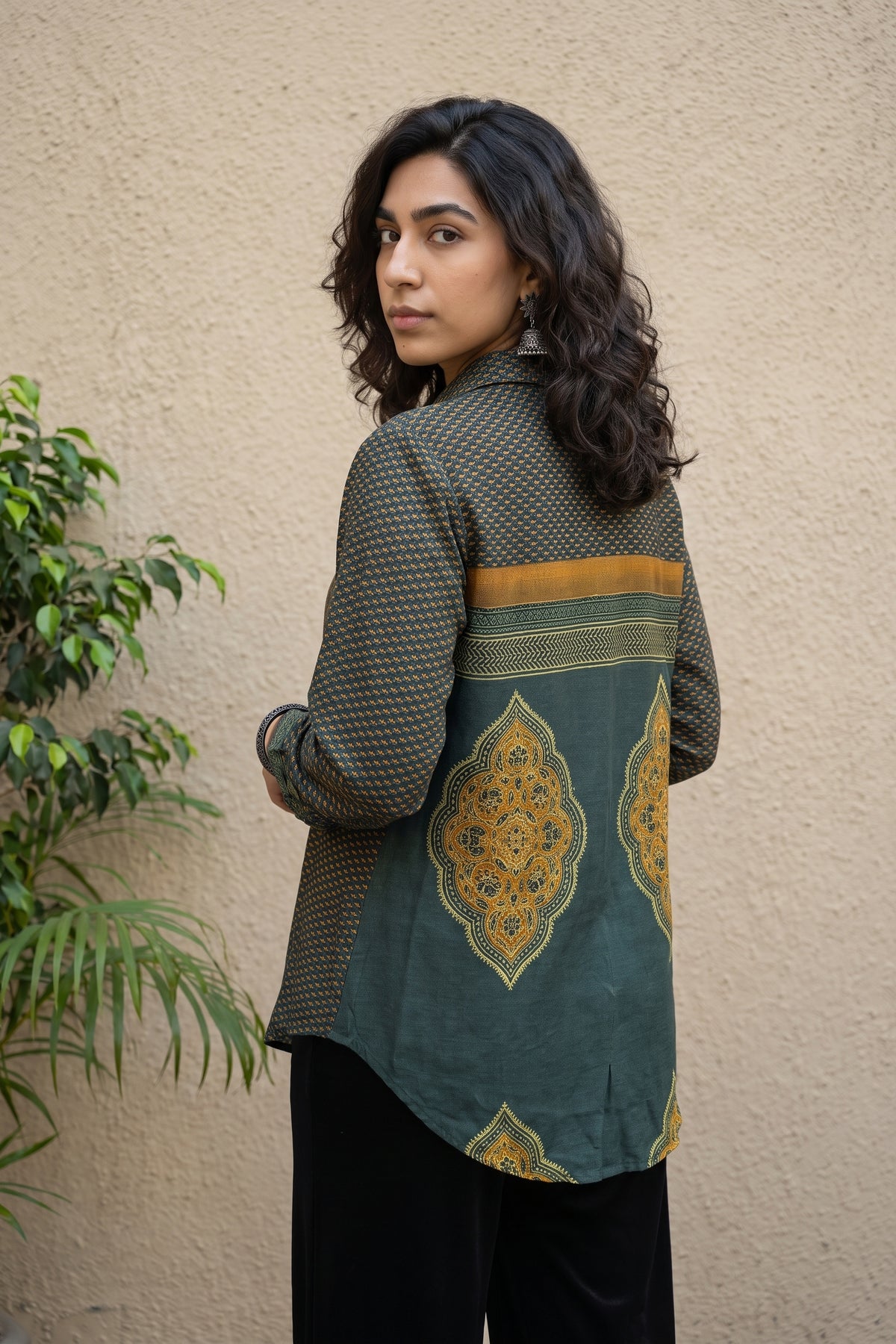 Bottle green designer muslin silk shirt