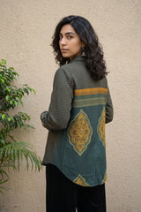 Bottle green designer muslin silk shirt
