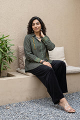 Bottle green designer muslin silk shirt
