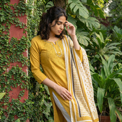 Mustard embroidered Kurta duppata set